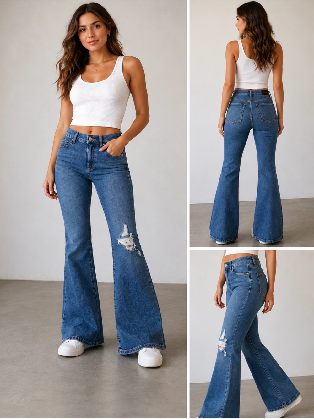 Express Blue High-Rise Flare Jeans with Distressed Knee